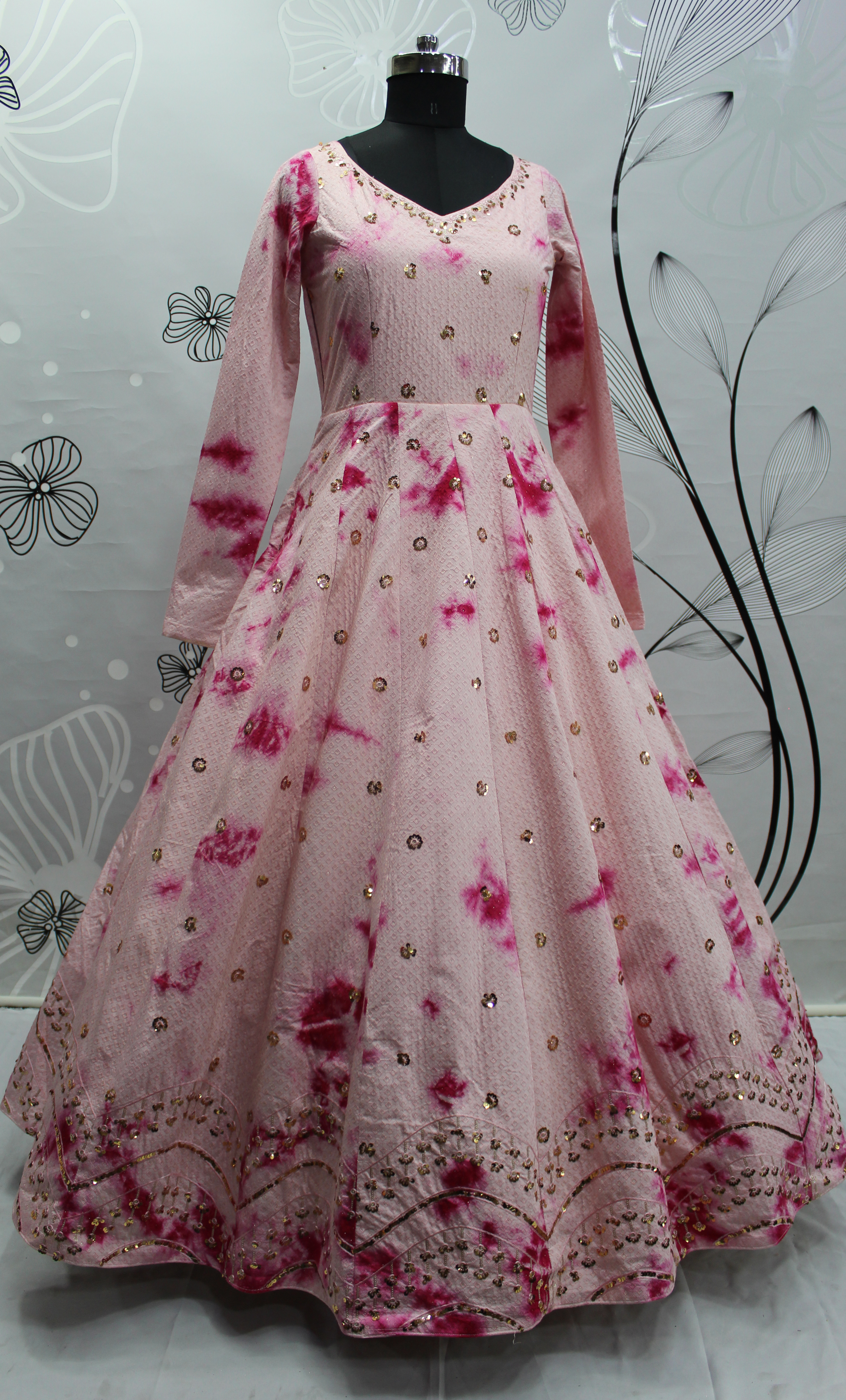 Rose Pink Embroidered Cotton Gown